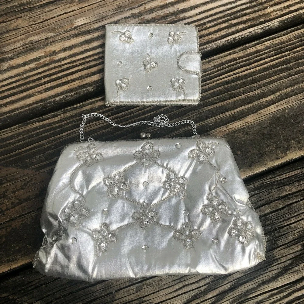 Bon Soir Beaded Sequin Purse Metallic Evening Bag Clutch Wallet Vintage 50s 60s